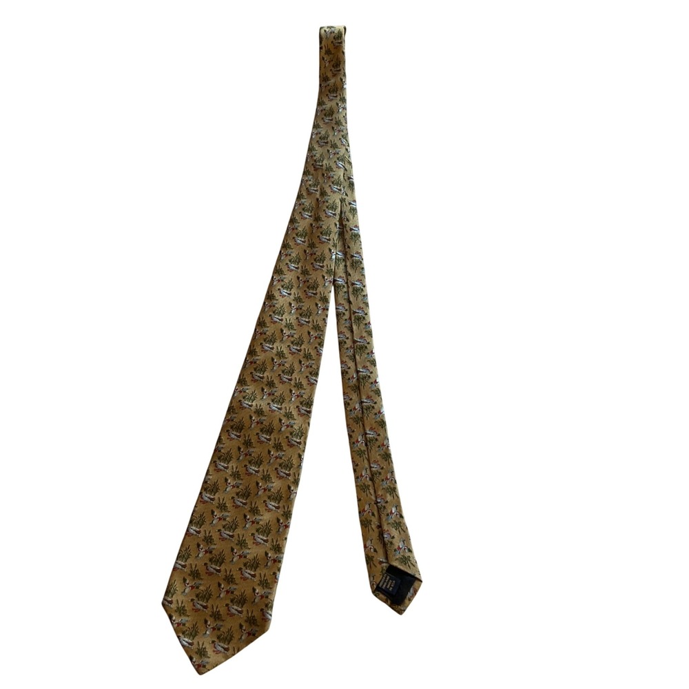 Brooks Brothers Makers Mallard Duck Silk Tie Gold Woven England‎ Made in USA